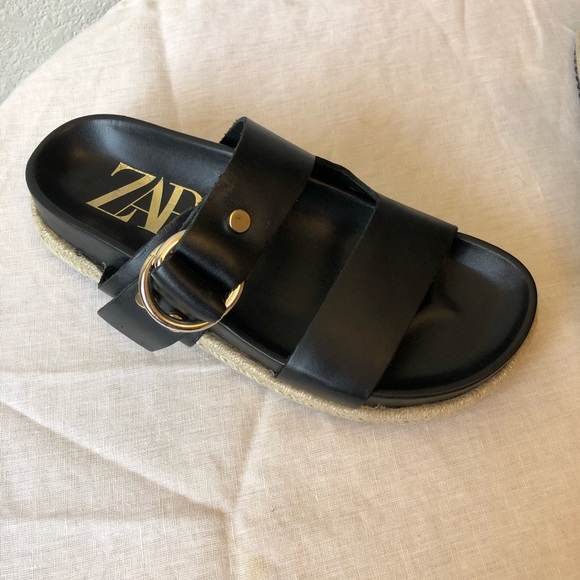 Zara Flat Leather Platform Espadrille Sandal - Picture 2 of 7